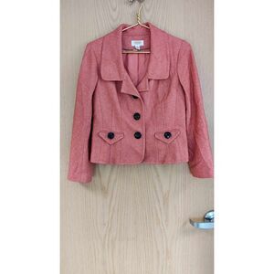 Talbots Womens Wool Blend Pink Coral Blazer Size 8P Business Casual Career